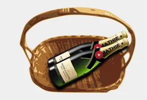 Champagne Bottlein Wicker Basket PNG Image