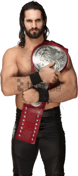 Champion Wrestlerwith Belt PNG Image