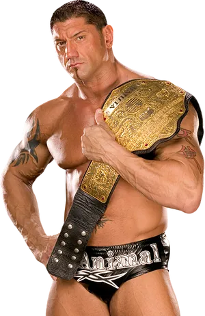 Champion Wrestlerwith Belt PNG Image