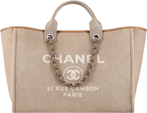 Chanel Beige Tote Bagwith Chain Handle PNG Image