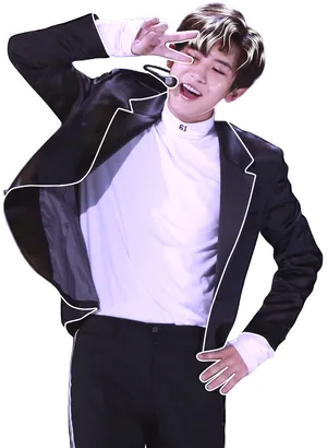 Chanyeol Peace Sign Performance PNG Image