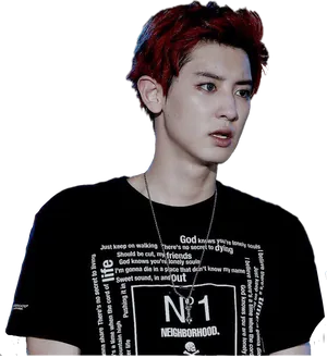 Chanyeol Red Hair Black Shirt PNG Image