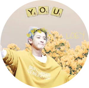 Chanyeol Yellow Sweater Floral Backdrop PNG Image