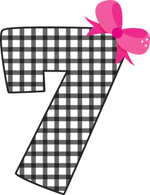 Checkered Number7with Pink Bow PNG Image