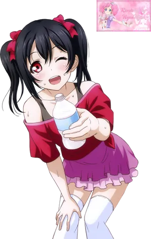 Cheerful Anime Girl With Water Bottle PNG Image