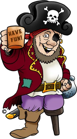 Cheerful Cartoon Pirate Having Fun PNG
