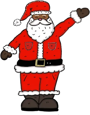 Cheerful Cartoon Santa Waving PNG Image