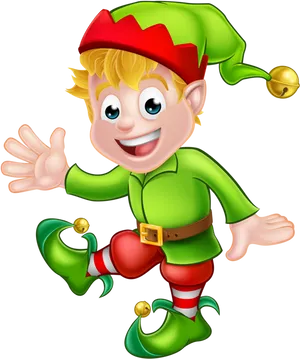 Cheerful Christmas Elf Waving PNG Image