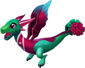 Cheerful Dragon Cheerleader PNG Image