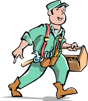 Cheerful Handyman Cartoon PNG Image