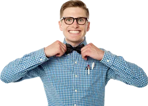 Cheerful Man Adjusting Bowtie PNG Image