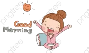 Cheerful Morning Greeting Cartoon PNG Image