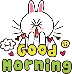 Cheerful Rabbit Good Morning Greeting PNG Image