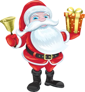 Cheerful Santa Clauswith Belland Gift PNG Image