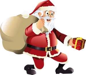 Cheerful Santa Clauswith Gift PNG Image