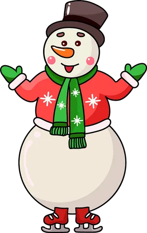 Cheerful Snowman Ice Skating Clipart PNG Image