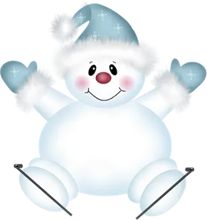 Cheerful Snowman Skiing Clipart PNG Image