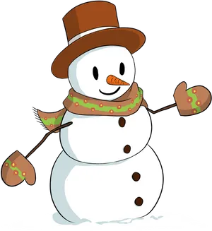 Cheerful Snowman Wearing Top Hat Clipart PNG Image