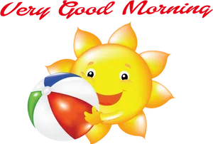 Cheerful Sun With Beach Ball Greeting PNG Image