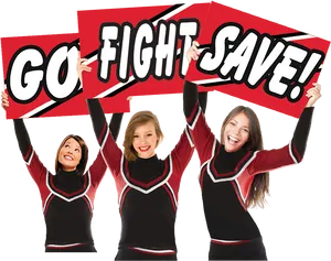 Cheerleaders Holding Go Fight Save Banners PNG Image