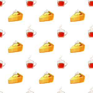 Cheesecakeand Tea Pattern PNG Image