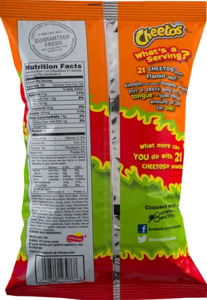 Cheetos Flamin Hot Limon Nutrition Label PNG Image