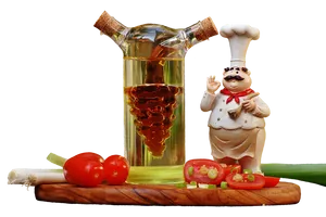 Chef Figurine Olive Oil Bottle PNG Image