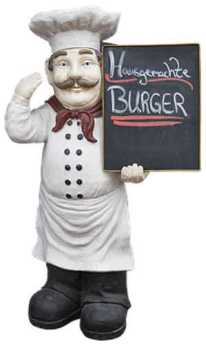 Chef_ Statue_ Holding_ Burger_ Sign PNG Image