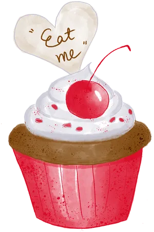 Cherry Cupcake Eat Me Heart PNG Image