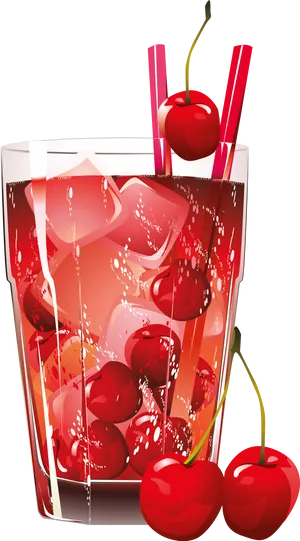 Cherry Juice Glass Illustration PNG Image