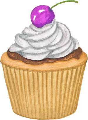 Cherry Topped Cupcake Illustration PNG Image