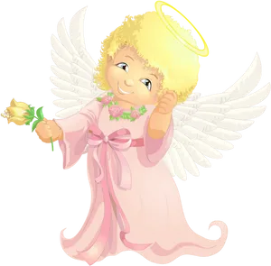 Cherubic Angel Holding Flower PNG Image