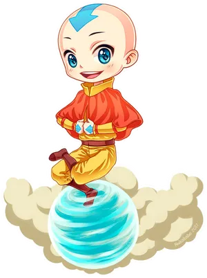 Chibi Aang Airbending Illustration.png PNG Image