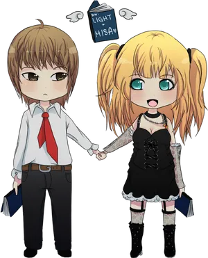 Chibi Anime Couple Lightand Misa PNG Image