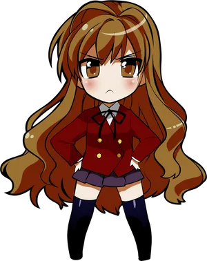 Chibi Anime Girlin Red Uniform PNG Image