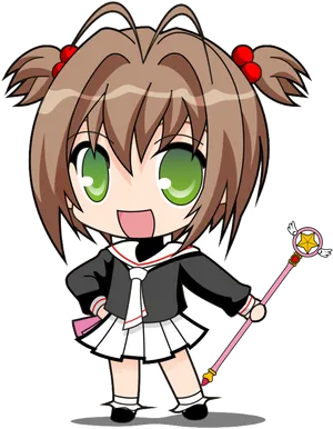 Chibi Anime Girlwith Magical Wand PNG Image