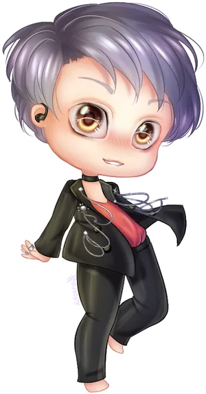 Chibi B T S Member Stylish Outfit PNG Image