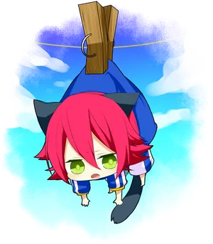 Chibi Cat Character Hanging On Clothesline PNG Image