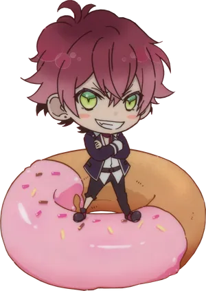 Chibi Character On Donut Illustration PNG Image