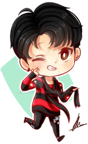 Chibi_ Character_ Winking_ Peace_ Sign PNG Image