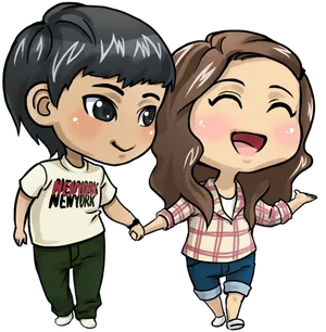 Chibi Couple Holding Hands PNG Image