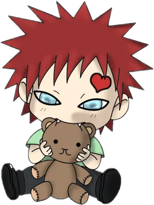 Chibi Gaara With Teddy Bear PNG Image