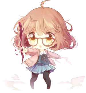 Chibi Girlwith Glassesand Pink Hair PNG Image