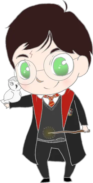 Chibi Harry Potterwith Hedwig PNG Image