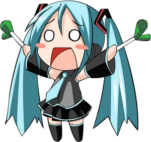 Chibi_ Hatsune_ Miku_ Cheering_ Vector PNG Image