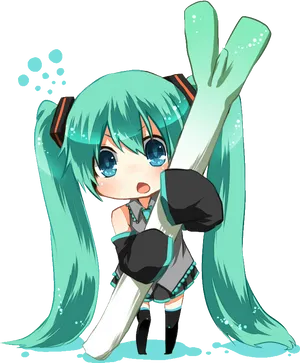 Chibi_ Hatsune_ Miku_ Cute_ Pose PNG Image