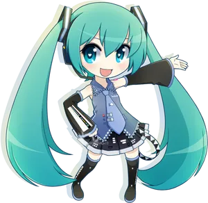 Chibi Hatsune Miku Illustration PNG Image