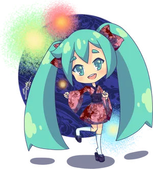 Chibi Hatsune Mikuin Kimono PNG Image