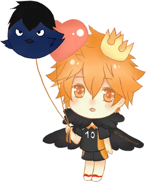 Chibi Hinatawith Crow Balloon PNG Image