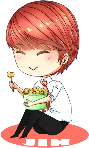 Chibi Jin Eating Snacks PNG Image